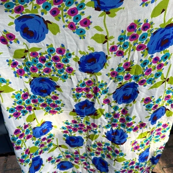 💙🩵💚Vintage, gorgeous floral, handmade caftan dress maxi mumu white blue - Picture 6 of 11